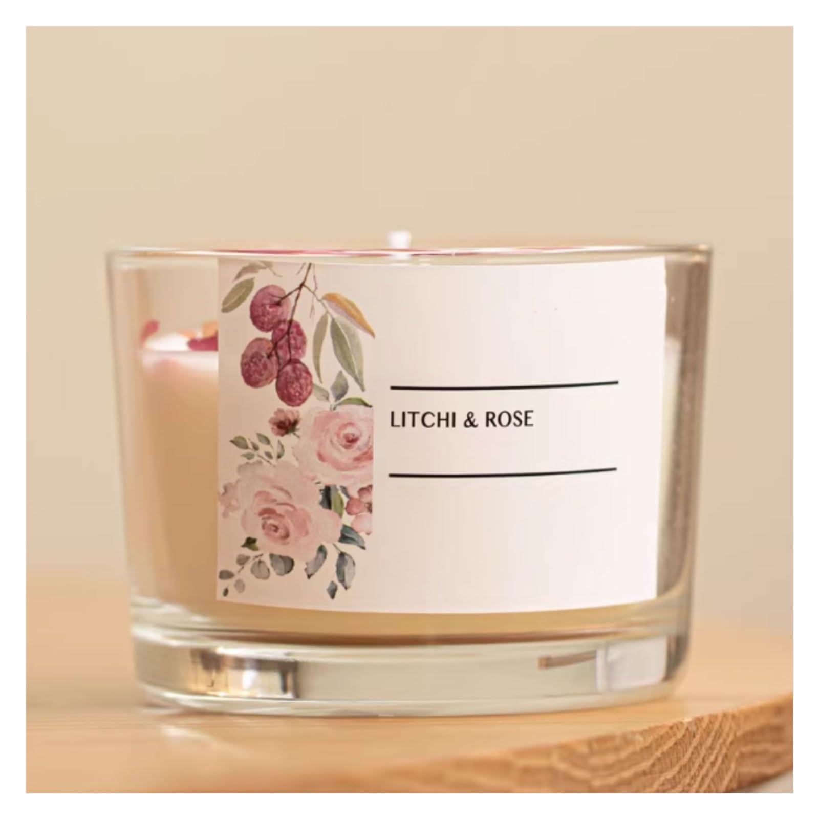Compact Glass Candles Modern Reusable Natural Soy Candle Long Lasting Highly Scented for Women & Men Not pungent(Lychee Rose)