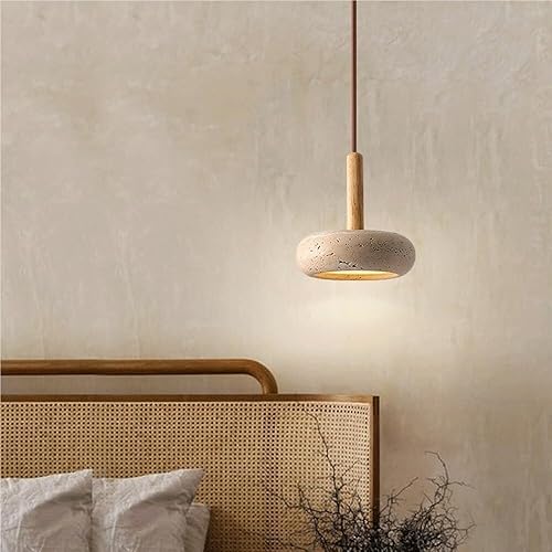 Miniatura 5 de Lámpara colgante japonesa Wabi-Sabi 3000K luz cálida LED lámpara colgante vintage amarillo travertino lámpara colgante con detalles de madera para