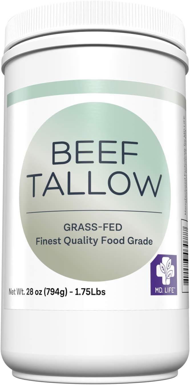 MD. Life Beef Tallow for Cooking - Food Grade Grass Fed Beef Tallow for Cooking Oil Replacement - 28 Ounce - Pasture Raised Keto Friendly Beef Tallow- Used to Make Candles & Soap