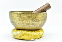 Vista 3 de Cuenco antiguo antiguo tibetano de 5 pulgadas de Nepal-Meditation Bowl, oro curativo
