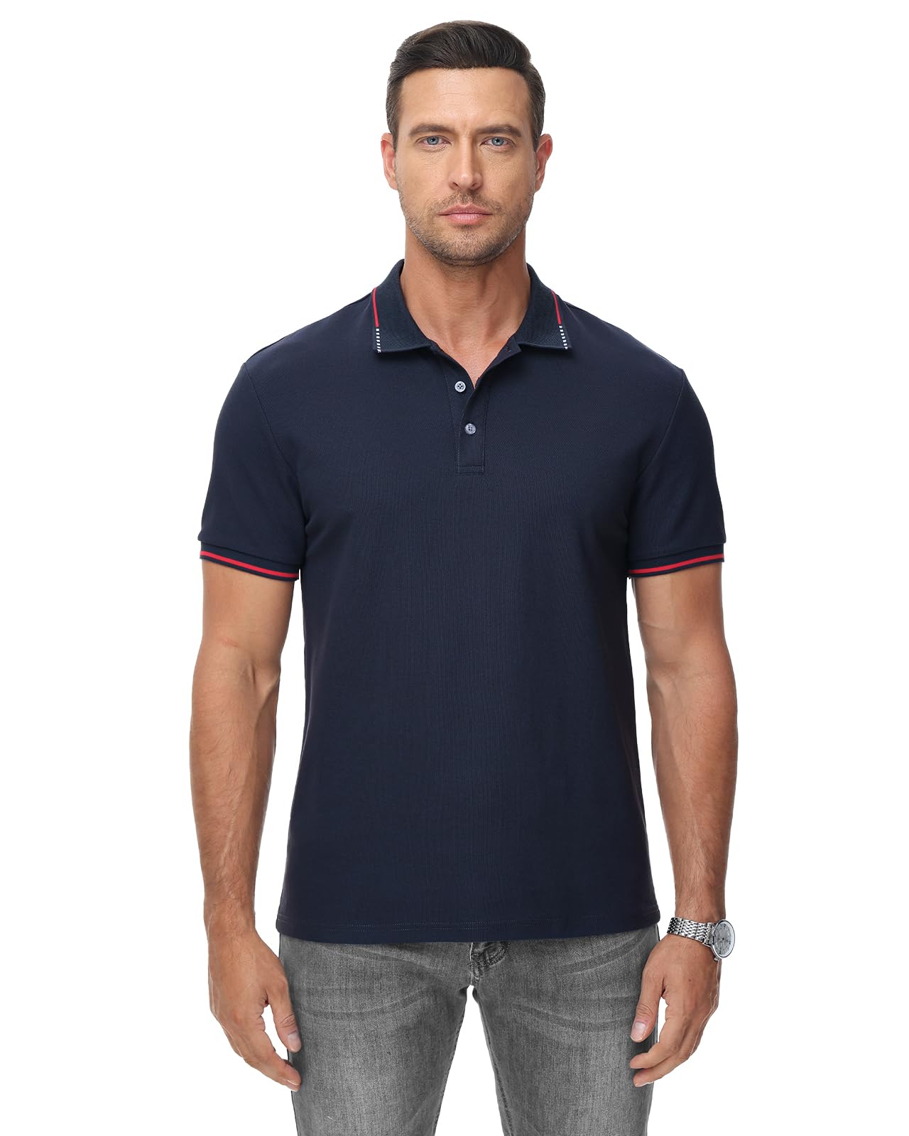 HMIYA Herren Poloshirt-Kontrast Kurzarm Polohemd Male Polo Klassisches