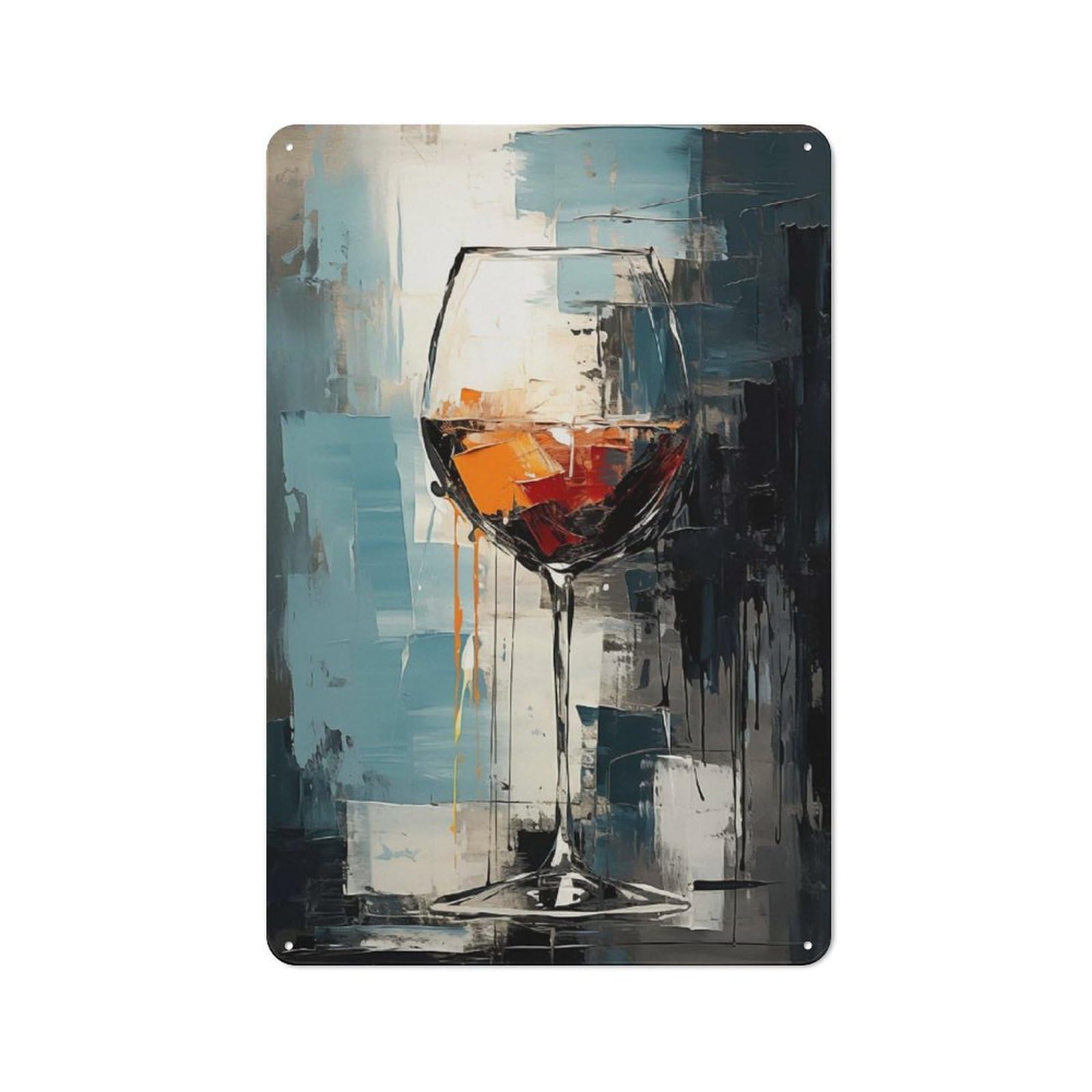 Junmoney Glass Of Wine Warehouse Style Metal Wall Decor 30X20cm, Industrial Metal Sign For Workspace, Cafe, Hallway Or Garage