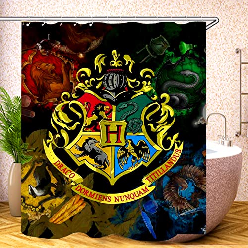 SMNVCKJ 4-teiliges Harry Poter Hogwarts Wasserdichtes Duschvorhang-Sets, Mit Fußmatten-Badunterlage, Toilettenunterlage 12 Haken (6,180×200) – Bild 4