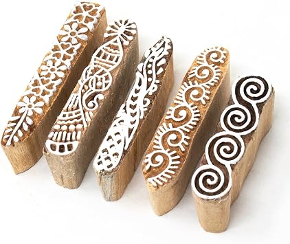 Border Pattern Wooden Stamps - Wooden Stamps for Block Printing on Saree Border, Textile, Clay, Pottery, Tattoo Set of 5 HASHCART