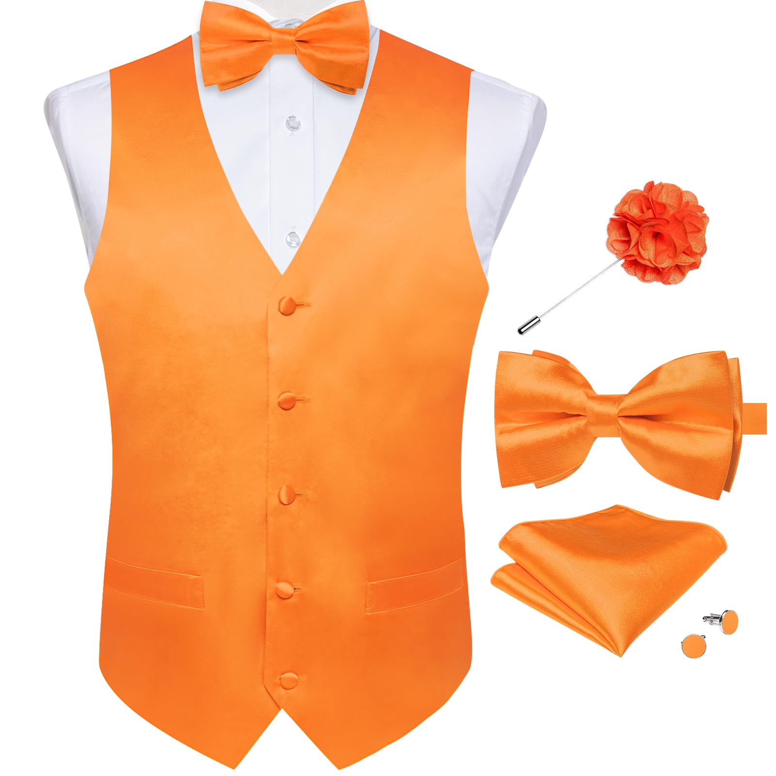 DiBanGu Mens Paisley Suit Waistcoat,Silk Dress Vest and Bowtie Pocket Square Cufflinks with Lapel Pin Set for Wedding Tuxedo