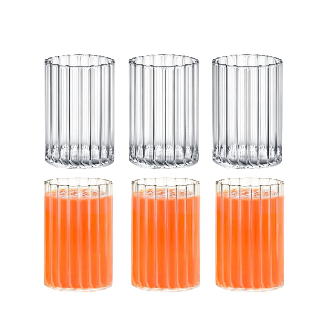 Verres à boire en verre nervuré Wilmax 200 ml lot de 6 pour jus et eau