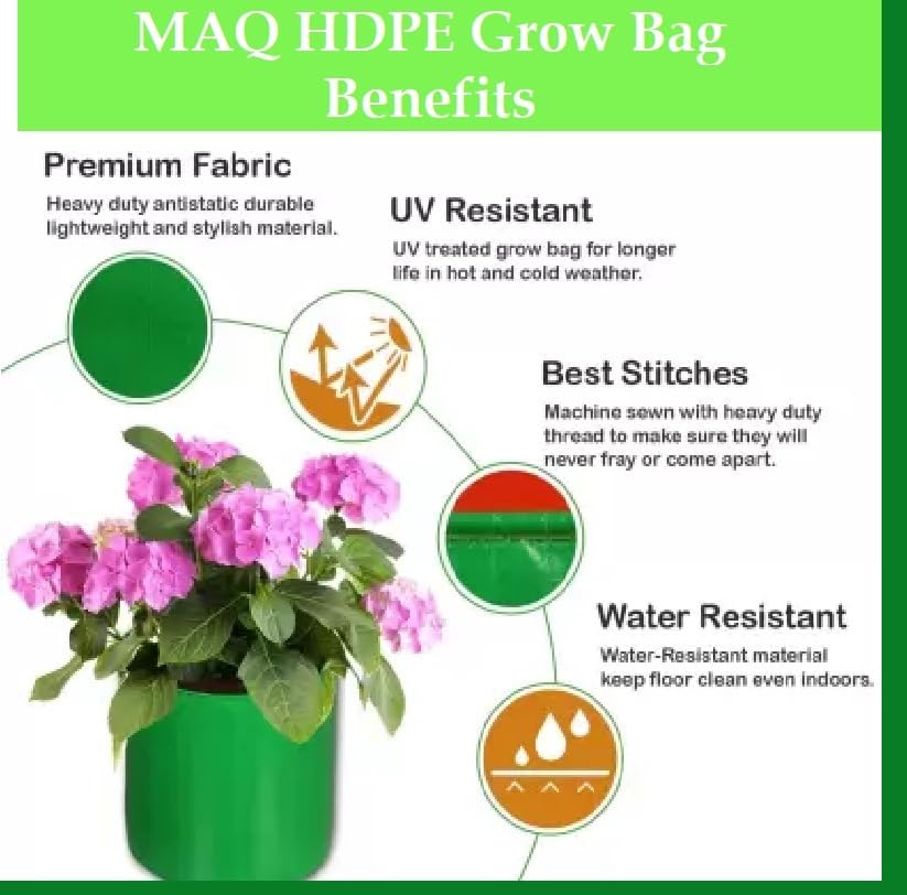 Image of MASHKI 9 inch x 9 inch Garden Green HPDE Growbags, for Home Gardening, Terrace Balcony Gardening Grow Bag (MGB-9X9 15NOS)