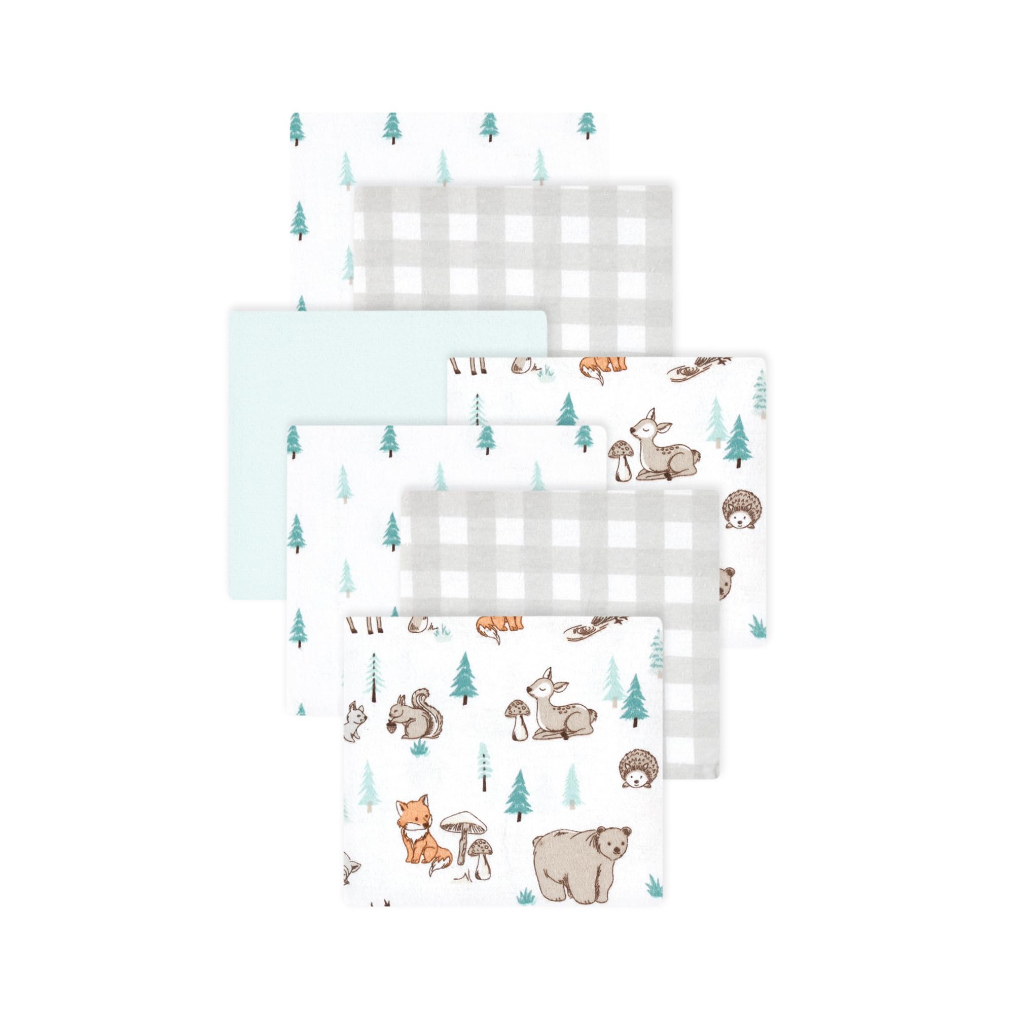 Little Treasure Hudson Baby Cotton Poly Flannel Receiving Blankets Multipack, Grey Neutral Woodland Pals, 30x30 inches