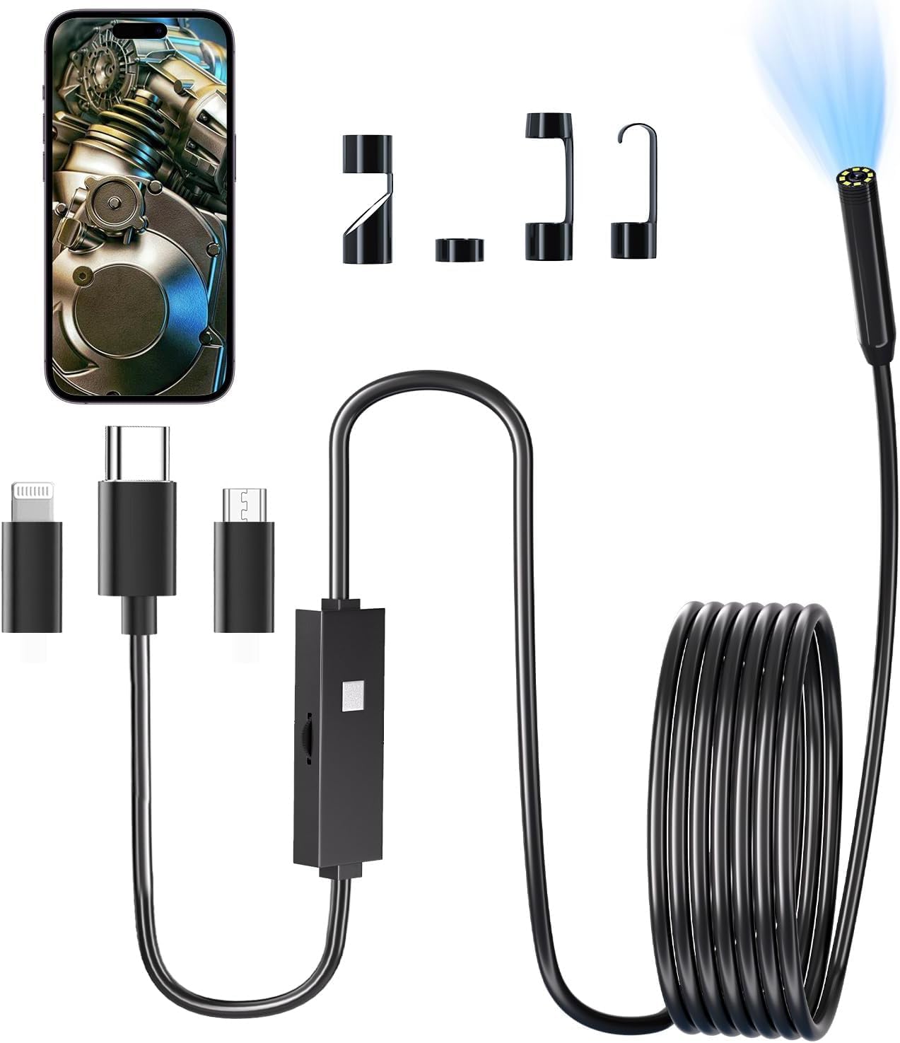 Colofree 1920P HD Endoscope with Light - 8 LED Borescope Inspection Camera, Semi-Rigid Snake Cable, 7.9mm IP67 Waterproof for iPhone, iPad iOS 9.0+ (16.4FT)