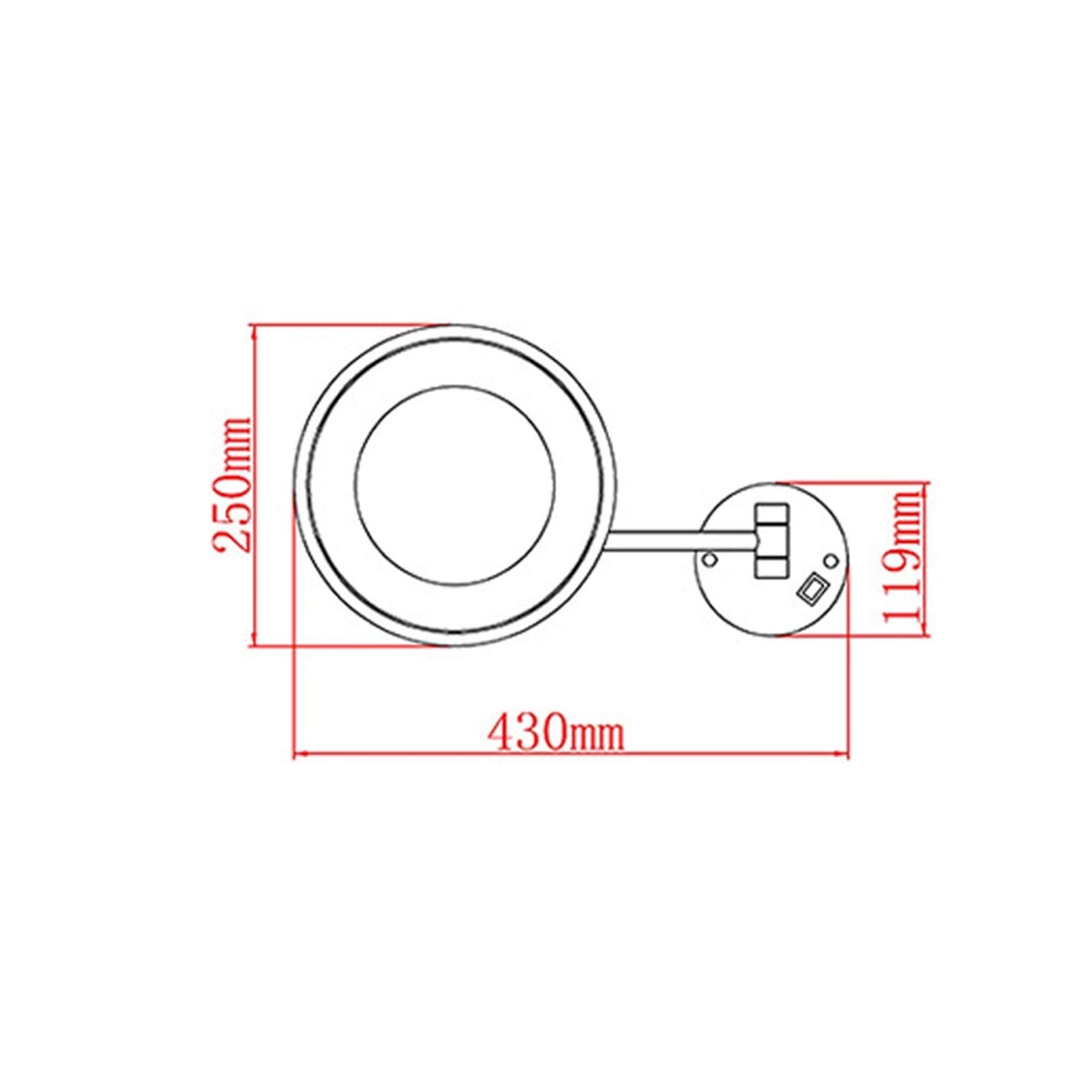 Una Sola Cara LED Cuarto de baño Espejo de baño, de Pared Espejo para afeitarse, Plegable Espejo de Maquillaje de iluminación, Espejo de Aumento 3X, para Baño,Silver