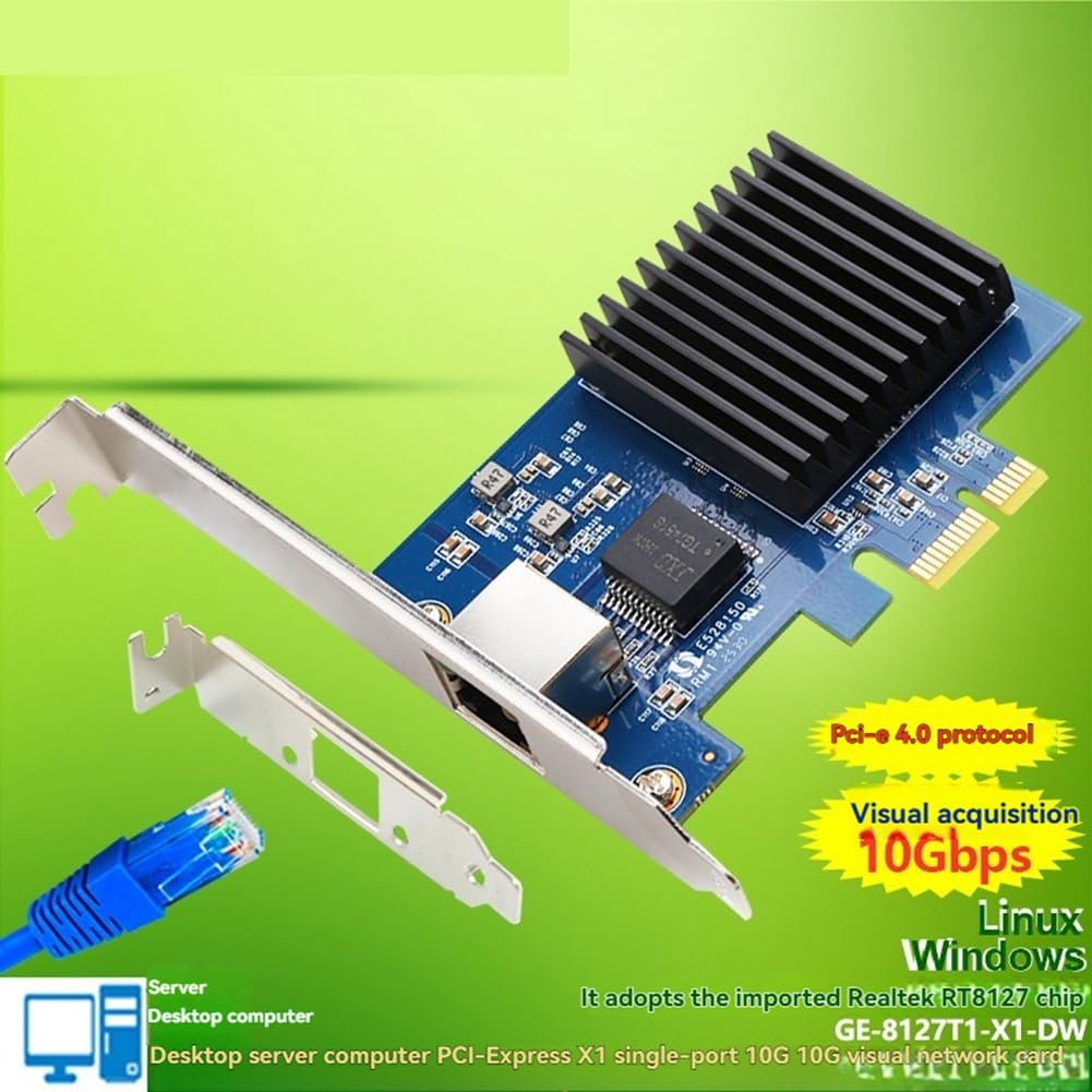 Carte Réseau PCIe NIC RTL8127 Chip 10Gb pour Win10 / Win 11, Carte D'Acquisition Vision PCI-Express X1, Port RJ45