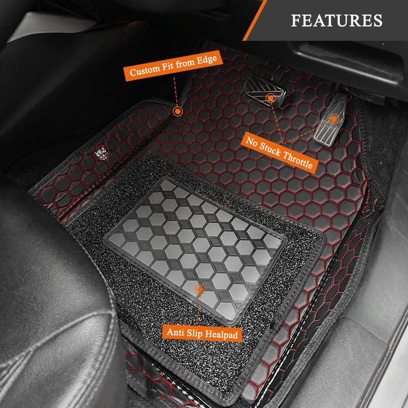 Image of SuperTech 7D Universal Fit Car Foot Mat for Kia Seltos 2019-2022 | Luxury 7D Floor Mats | Waterproof, Dustproof, Anti-Slip, Full Coverage |Black Red