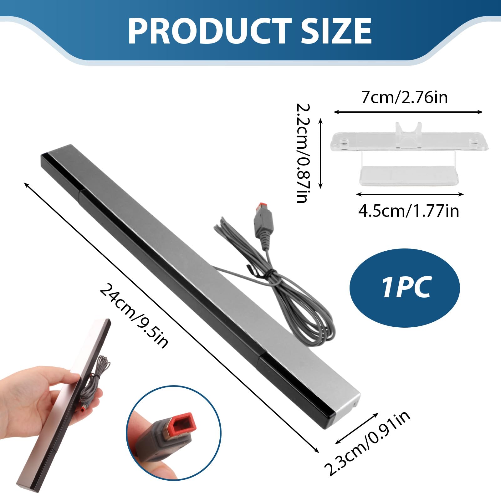 Barre Capteur,Capteur Wii Sans Fil,Capteurs Récepteur Sensor Bar Filaire | de Remplacement à LED à Rayons Infrarouges, avec Support Transparent, Compatible Console Wii et Wii U