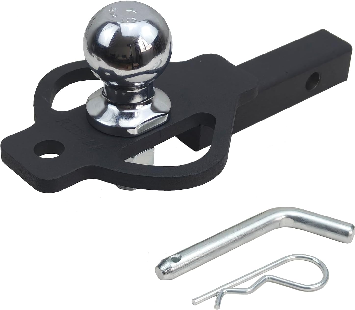 ATV/UTV Hitch Ball Mount with 2 inch Hitch Ball, Fits 1 1/4-Inch Receiver Tube, Includes 1/2 Inch Hitch Pin & Clip, Fits 5/8-Inch Clevis Pin, Matte Black