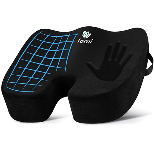 FOMI Extra Thick Firm Coccyx Orthopedic Memory Foam Seat Cushion | Black Large Cushion for Car or Truck Seat, Office Chair, Wheelchair | Back Pain Relief