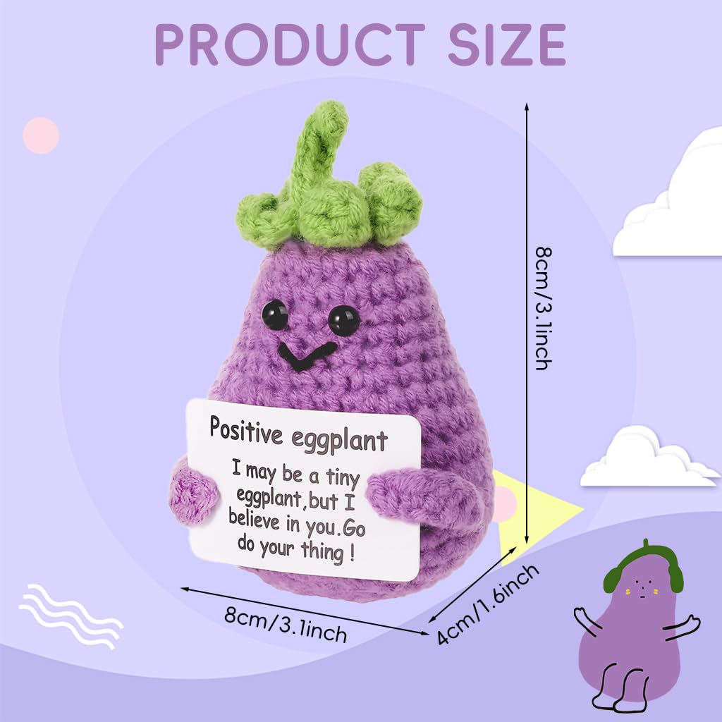 Zibuyu® Handmade Crochet Eggplant Toy Desk Decor with Positive Message Card