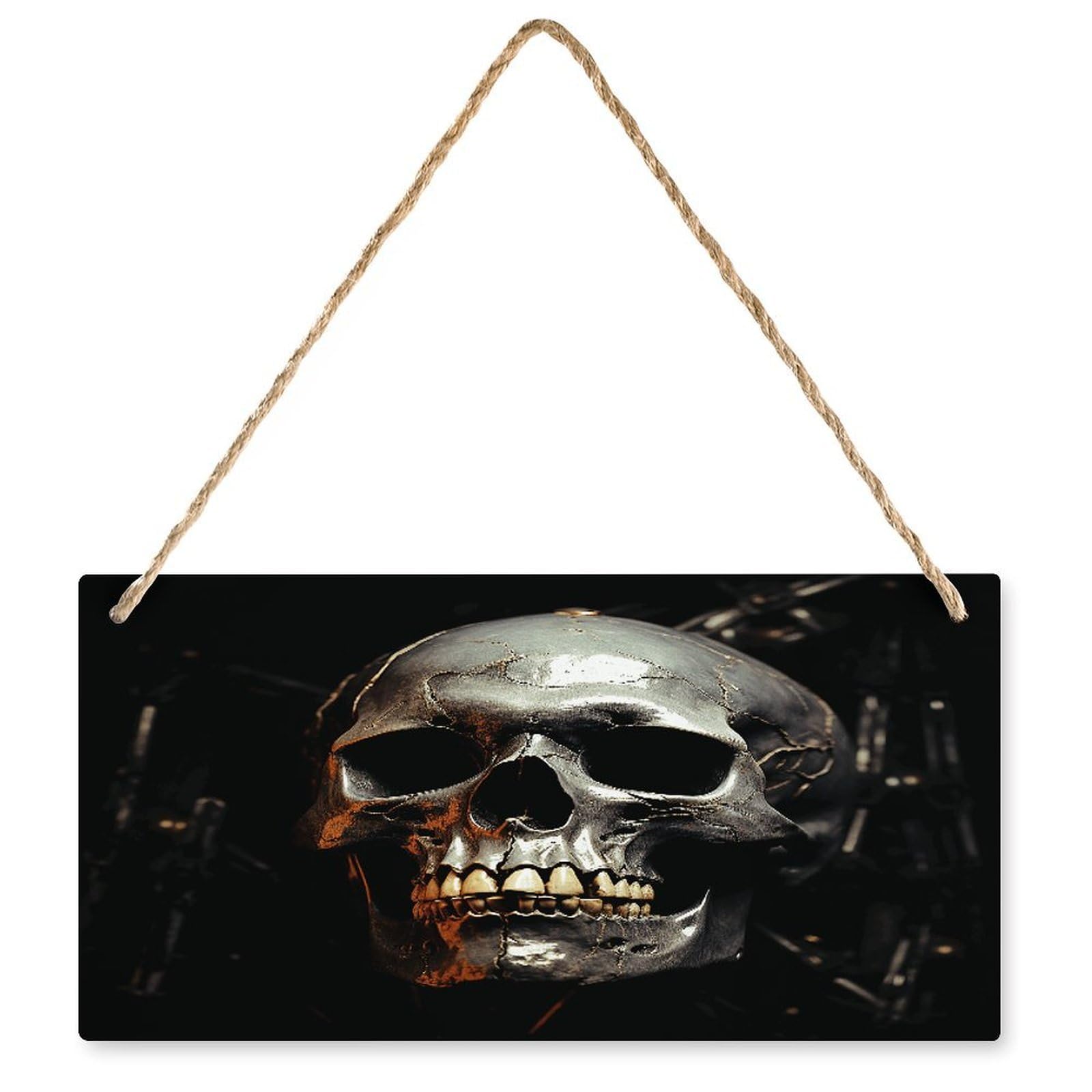 Fodpand Style Eerie Scary Skull Wall Art Wooden Hanging Sign Decor, Artwork For Wall Decoration, Funny Plaque For Bedroom Kitchen Living Room Home Decoration 9.8 X 4.9 Inch