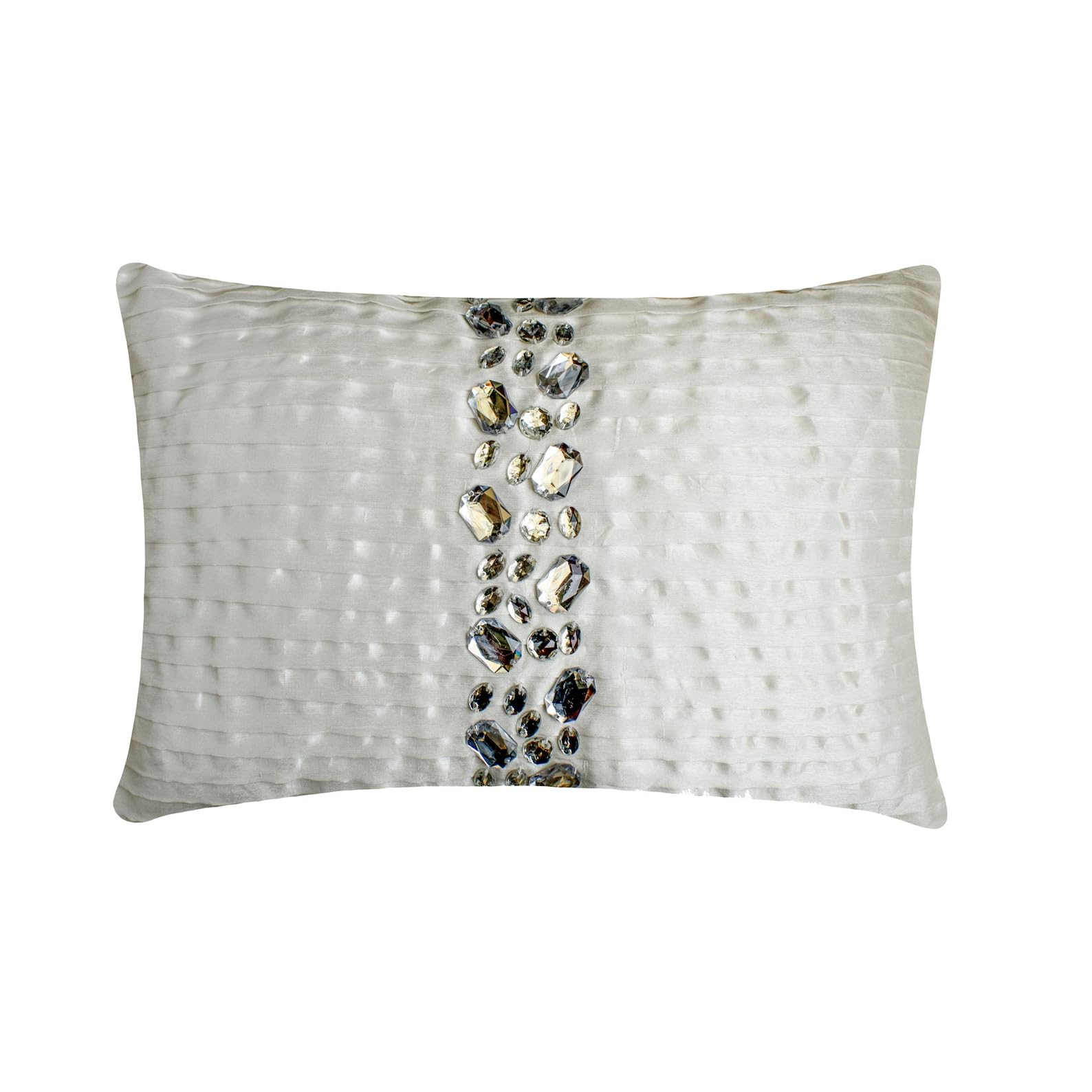 The HomeCentric Designer White Pack of 2, 30x50 cm (12"x20") Lumbar Cushion Covers, Silk Pintucks & Crystal Lumbar Cushion Covers, Striped Pattern Modern Style - Crystal Dreams White