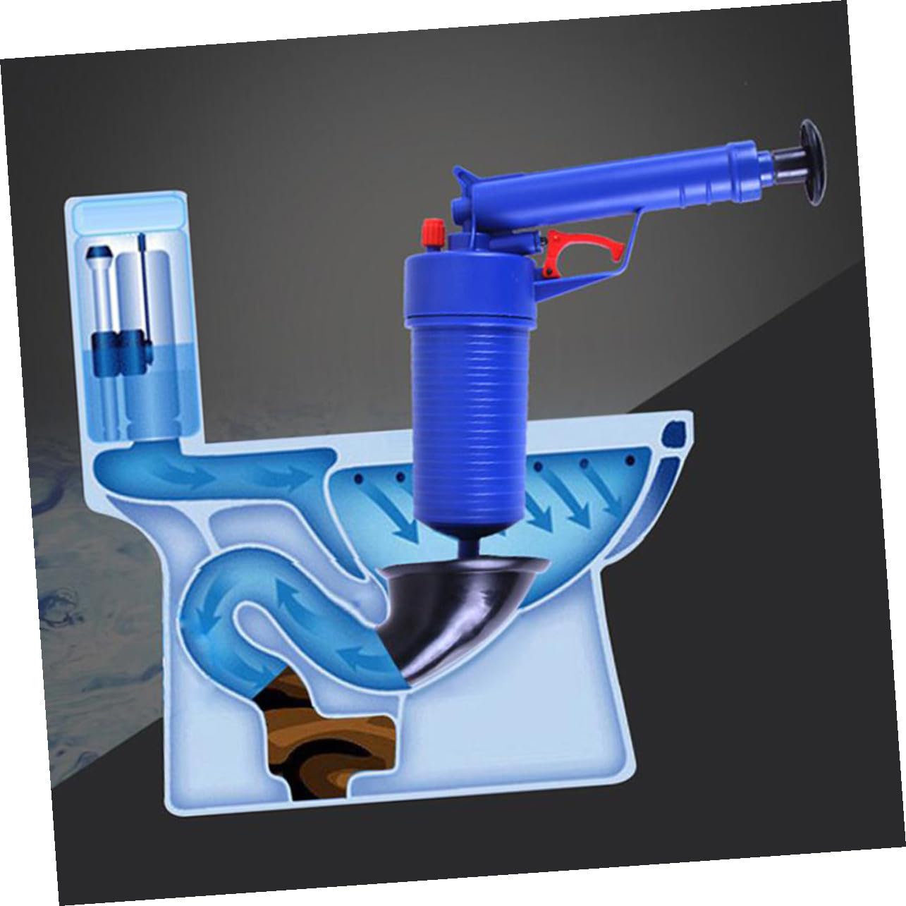 Déboucheur à Air Comprimé Pour Cuisine Et Salle De Bain Kit De Débouchage Avec Ventouse Pour Toilettes Et Éviers Outil De Nettoyage Égouts Bleu
