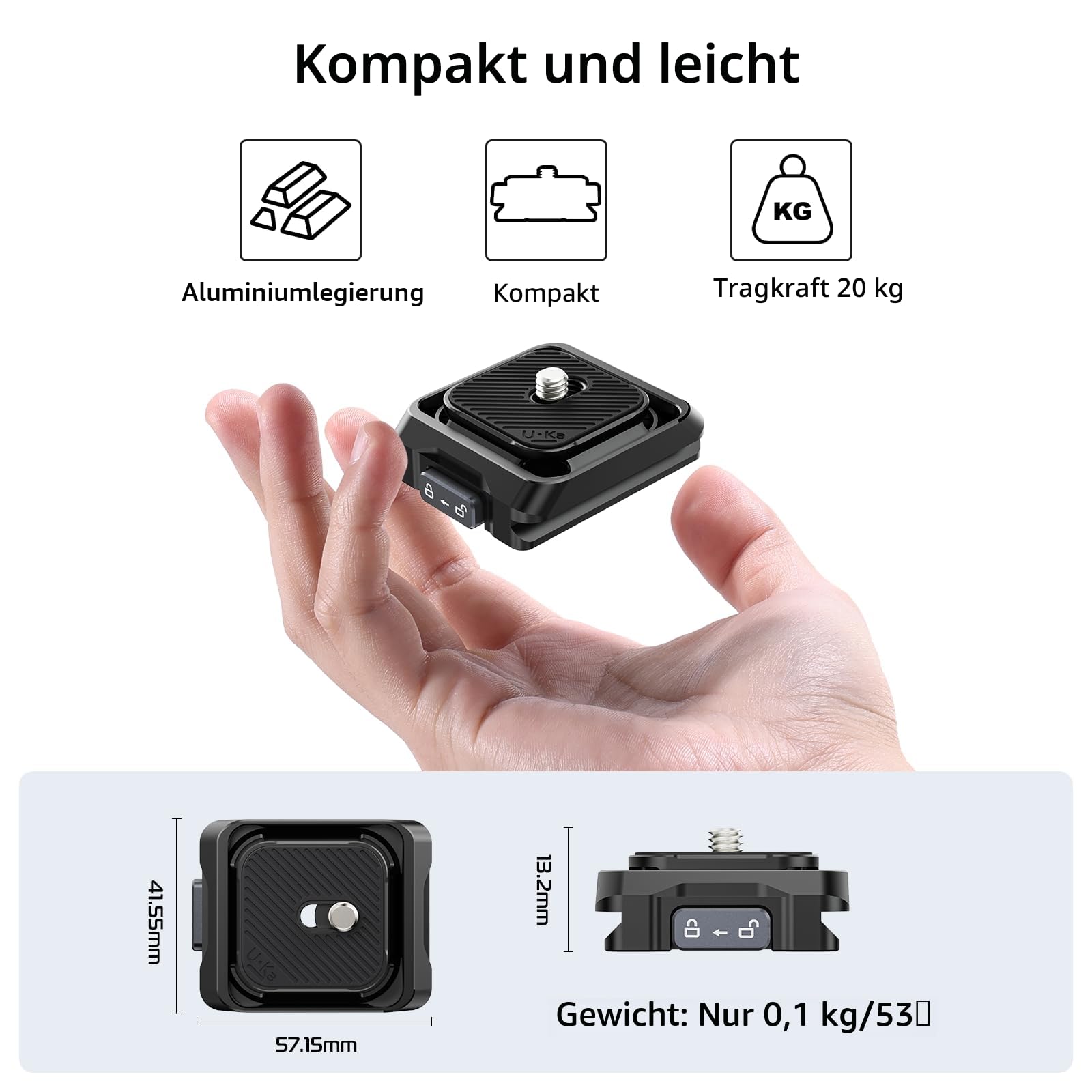 ULANZI Uka Quick Release Plate and Base Kit, UKA01 Kamera-Schnellwechselplatte mit 1/4', 3/8' Schraubgewinde, Quick Release Plates Base Compatible with Uka & F38 Plates