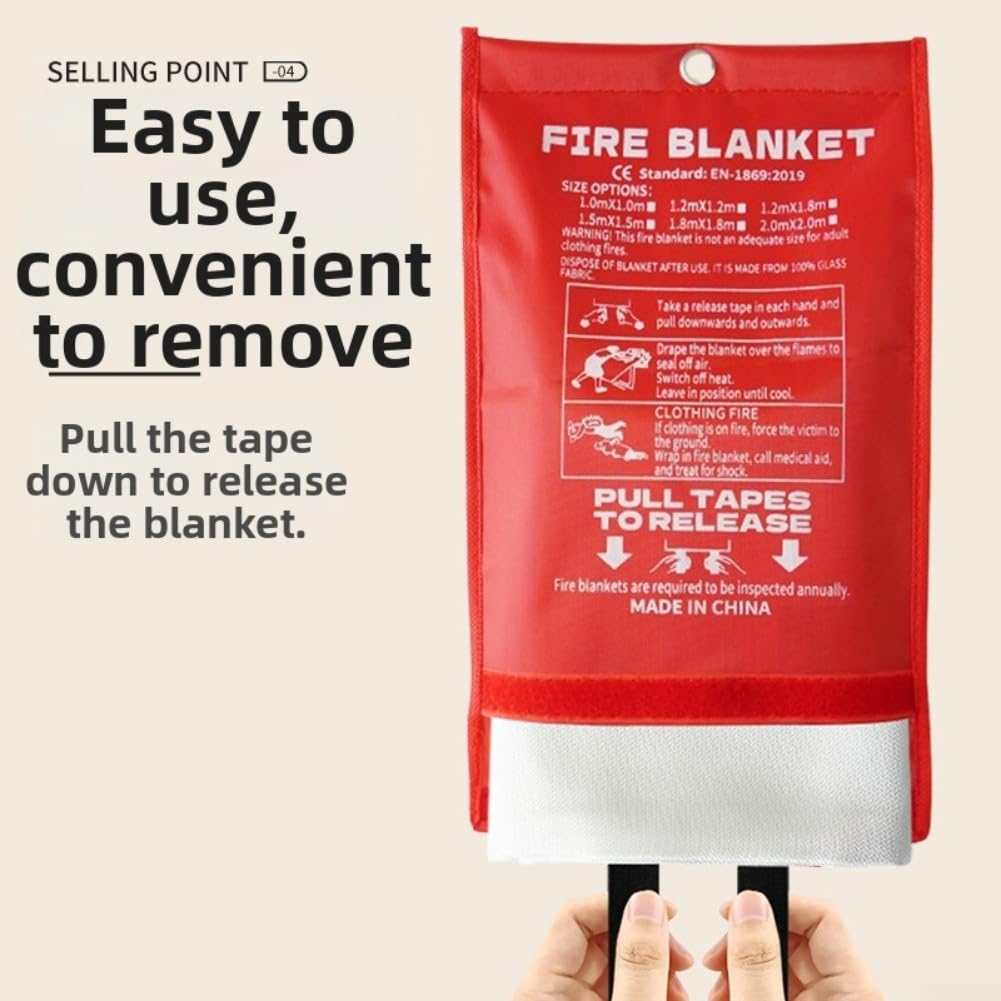 Coperta antincendio 1,8 m x 1,8 m, in fibra di vetro resistente, per cucina, ufficio, uso domestico, riutilizzabile, apertura rapida, strumento di sicurezza resistente al calore (1)