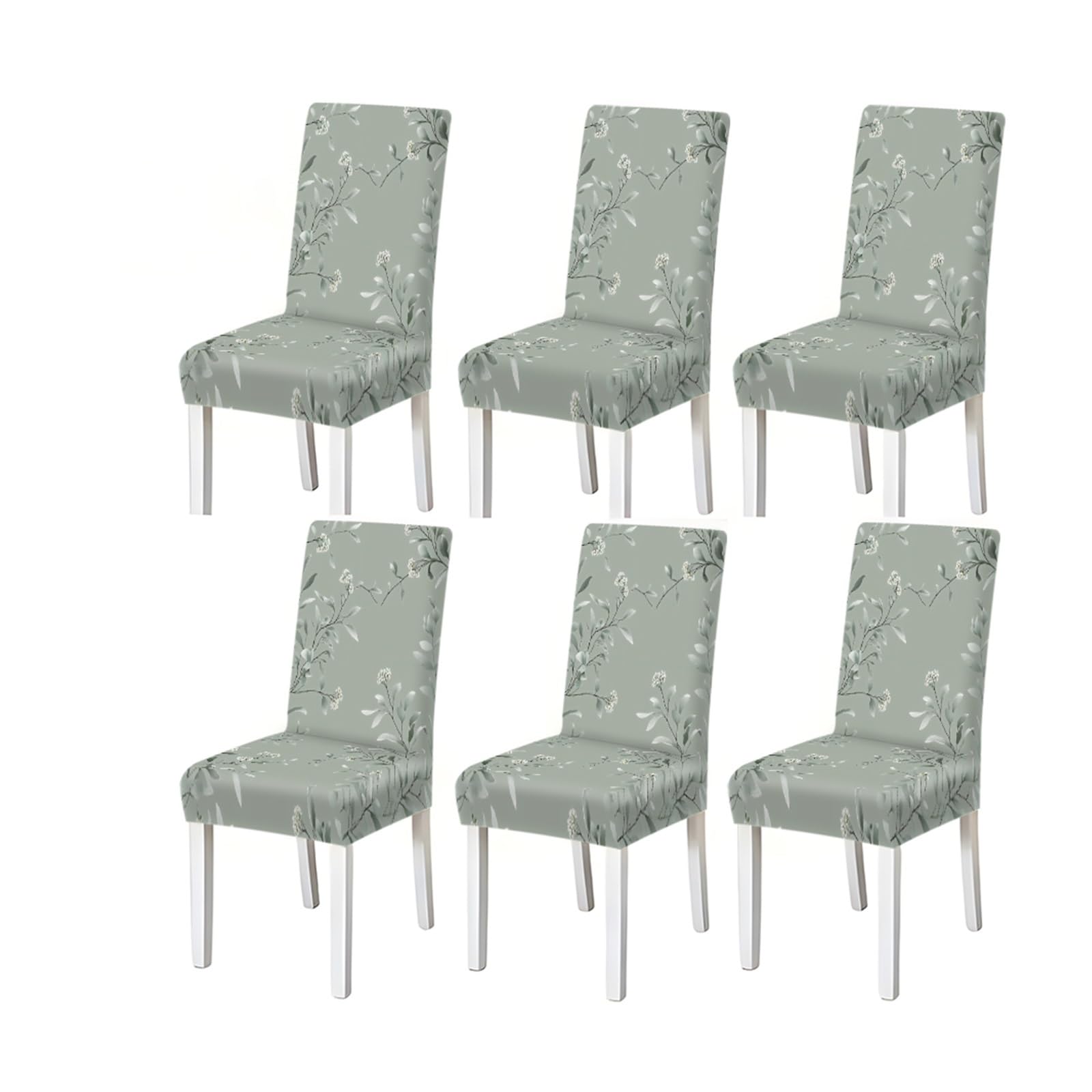 KXUAUV Sage Green Eucalyptus Leaf Floral Print Stretch Dining Chair Covers For Kitchen Dining Living Room Farmhouse, 2/4/6PCS Seat Protectors for Restaurant Hotel Party(6PCSChair cover)