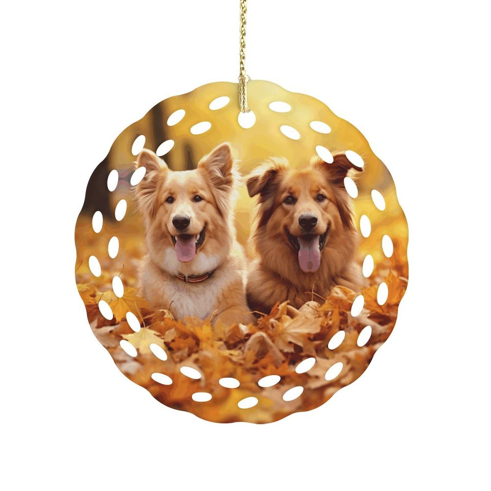 Fodpand Women's Style Fall Background With Dogs Ceramic Ornament For Home Decor 3.2" Round Tree Decoration Christmas Ornaments For Men Double-Sided Design