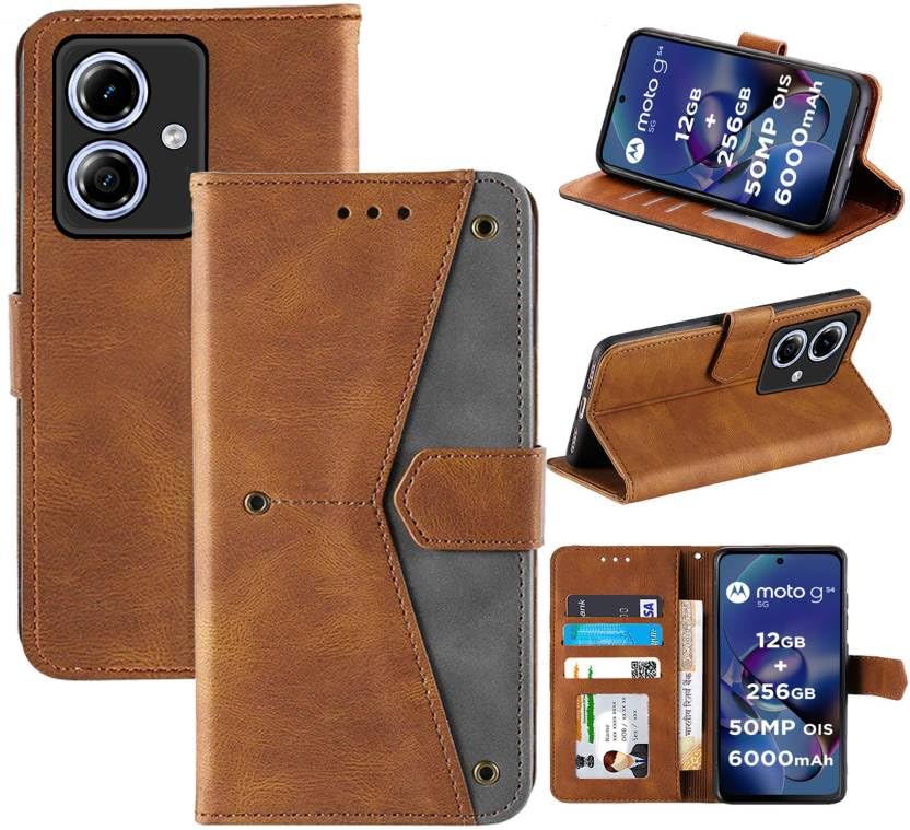 Image of Aleppo Flip Cover Compatible for Moto G54 5G | Motorola G54 5G | PAYW0007IN | PAYW0004IN | PAYW0002IN | PAYW0008IN Back Cover Soft Silicon TPU Flip Cover Executive Executive Brown, Magnetic Closure