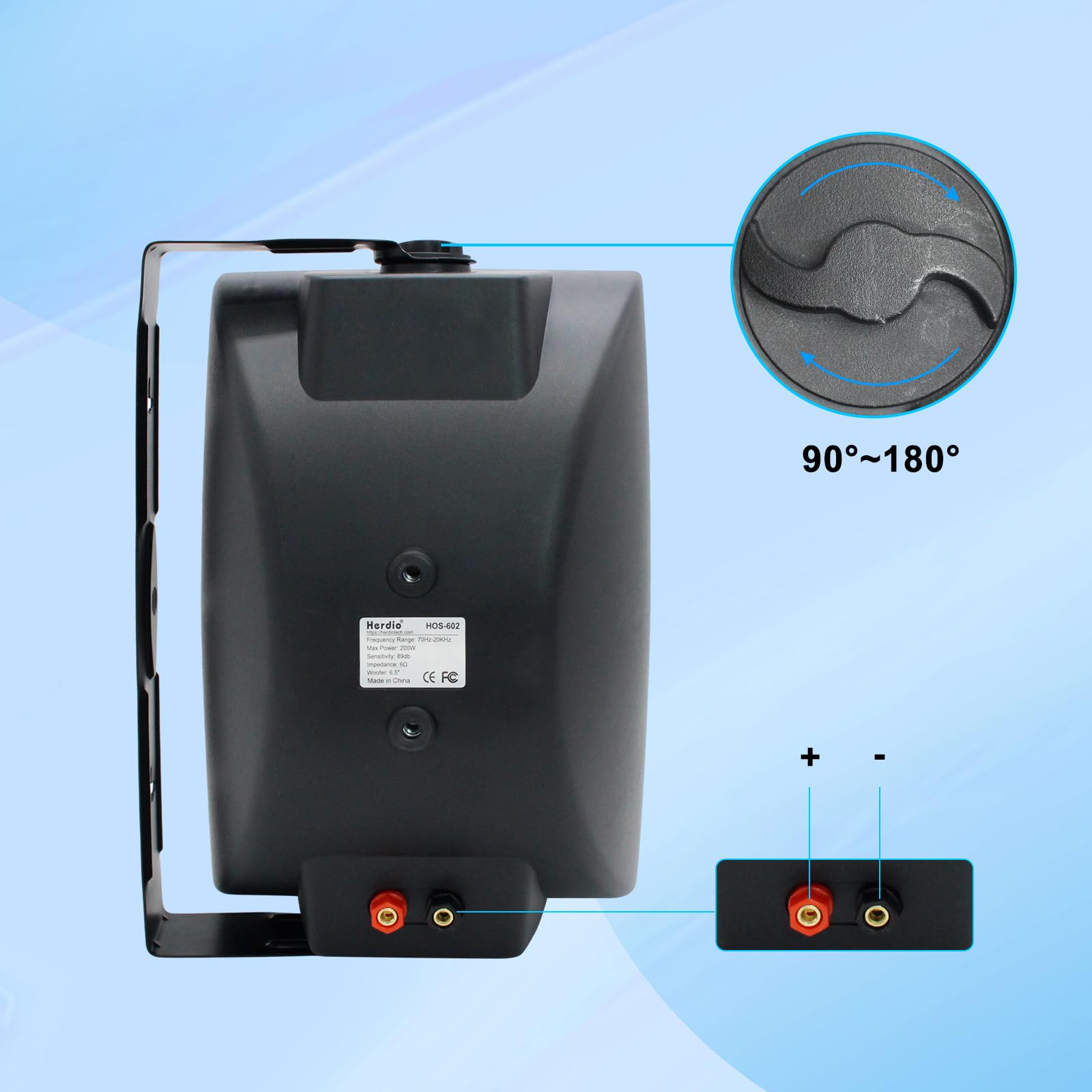 Herdio 6,5 Pouces 800 W Haut-parleurs passifs d'extérieur, 2 Voies, avec Basses, étanche Enceintes d'extérieur, adaptés pour terrasse, Porche, Jardin, intérieur ((4, Noir)