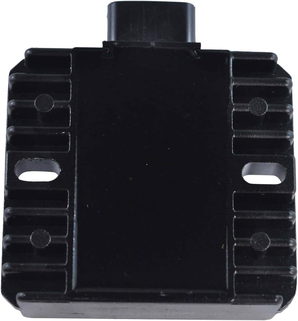 Top view of the RMSTATOR voltage regulator showing mounting holes and heat sink fins.
