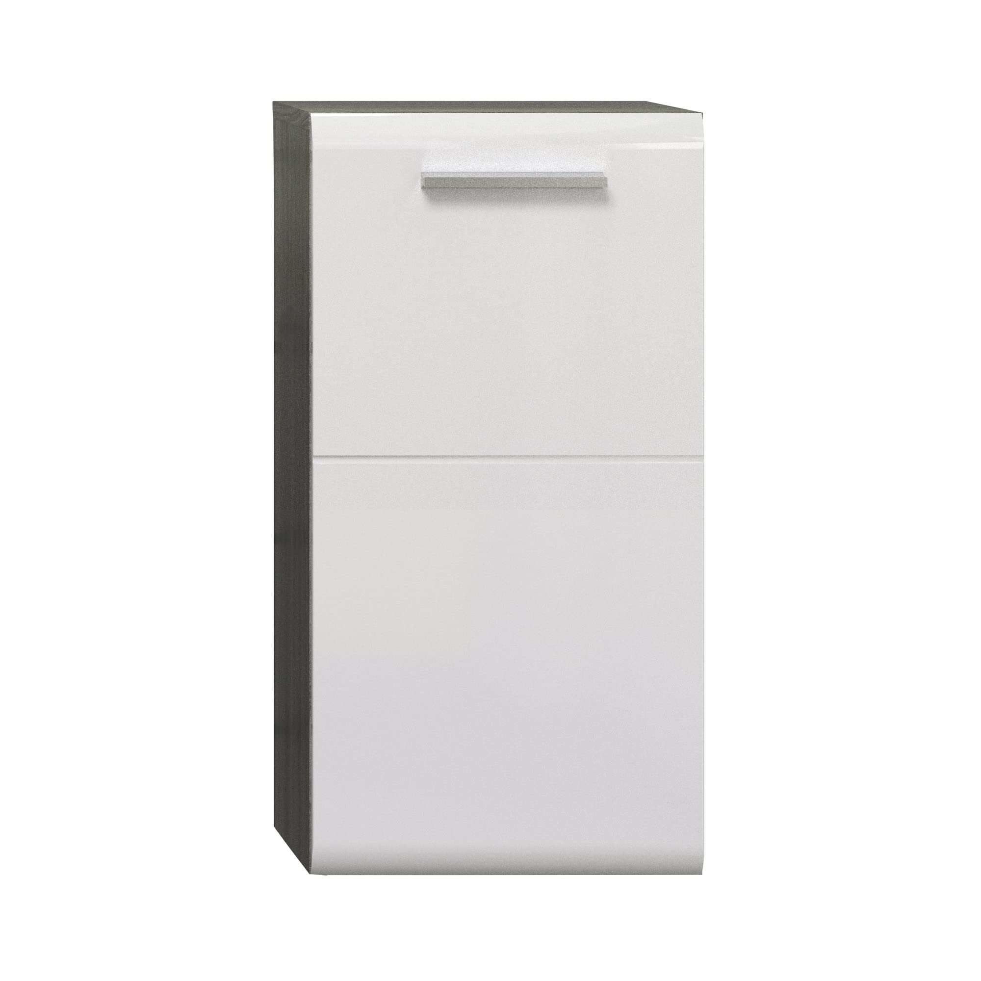 trendteam smart living - Riva - Kommode - Weiß Hochglanz/Grau - Hängeunterschrank mit abgerundeter Tür - (BxHxT) 35 x 68 x 33 cm - mit chromfarbenem Griff - Tür links oder rechts montierbar