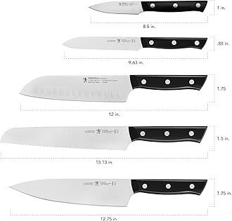 HENCKELS Dynamic 5 pc Razor-Sharp Kitchen Knife Set, 8-inch Chef’s Knife, 8-inch Bread Knife, 7-In Santoku Knife, 5-In Serrated Utility, 4-In Paring Knife