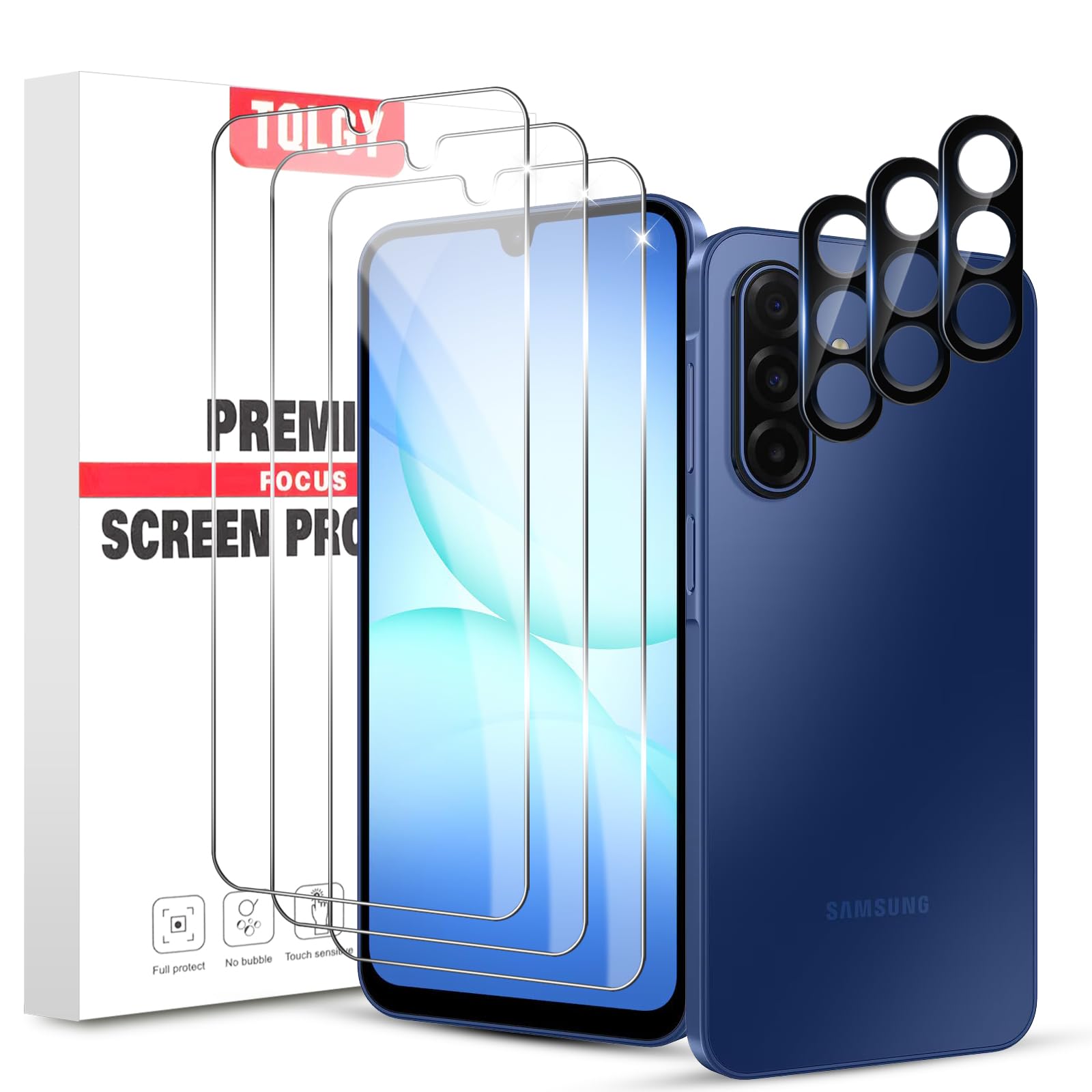 TQLGY 3 Pack Screen Protector for Samsung Galaxy A17 5G with 3 Pack Camera Lens Protector, Ultra HD Tempered Glass, 9H Hardness, Anti-Scratch, Bubble Free, Easy Installation, Case Friendly