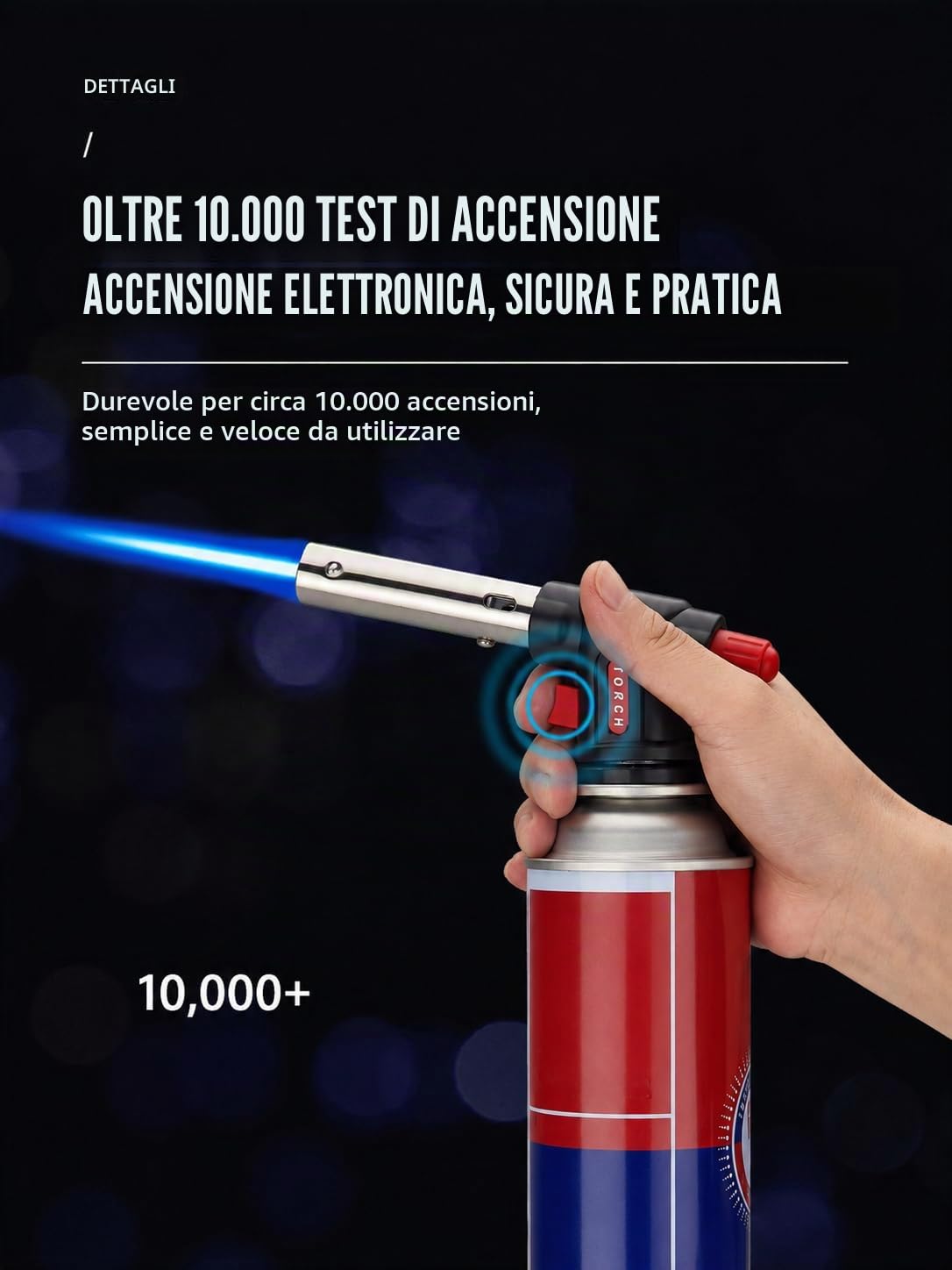 Bruciatore a Gas, Cannello per Saldatura Portatile, Fiamma Ossidrica da Cucina, Pistola Gas Professionale, Modalità di Accensione Elettronica, 1300 ℃