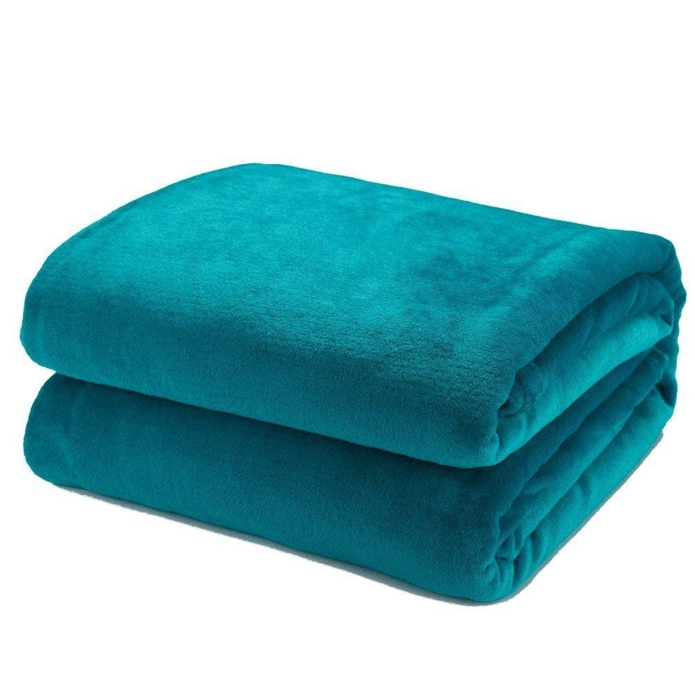 FabienneFabienne Silky Soft Bed Blanket Single Size Plain Microfiber Flannel Throw for Sofa Chair Couch Home Office and Travel (Turquoise)