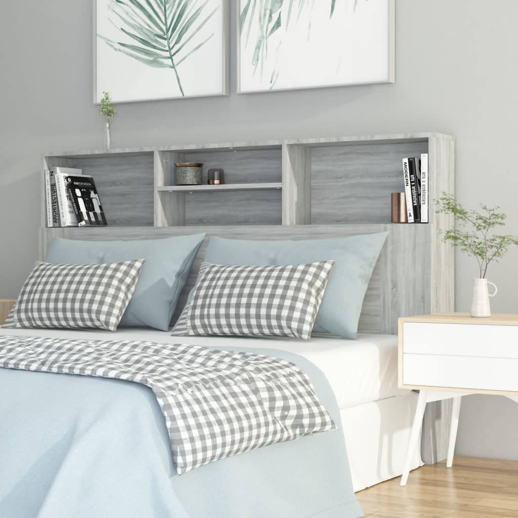 FIRBNUS Mueble cabecero Color Gris Sonoma 160x19x103,5 cm Cabecero Y Mesitas Muebles Dormitorio Cabecero con Almacenaje Mueble Almacenaje Adecuado para Cualquier Dormitorio Diseño Contemporáneo