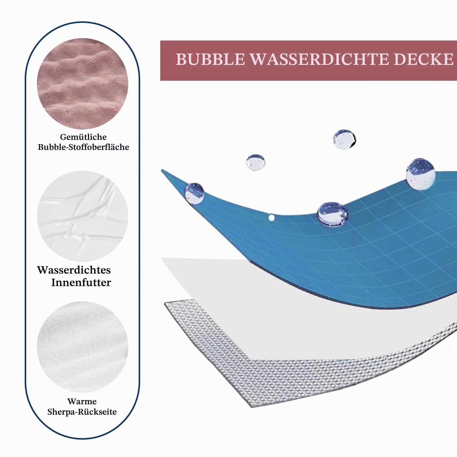 wasserdichte Decke für Bett Couch Sofa Auto, Weiche auslaufsichere Hundedecke mit 3D-Noppenmuster, beidseitig nutzbare wasserfeste Tierdecken für Hunde, Katzen, Welpen (127x152 cm, Graurosa)