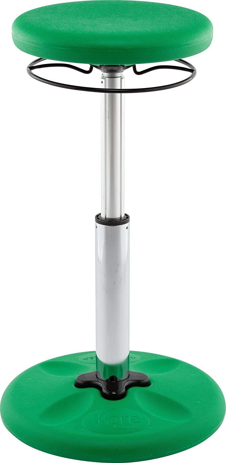 KORE Design Adjustable Wobble Stool Chair, Girls + Boys Kid Desk Stools, Ergonomic Small Office Chairs, Flexible Seating for Active Kids, ADD/ADHD, Classroom, Home, Age 8-12, Tall (16.5-24in), Green