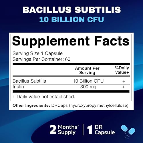Miniatura 2 de Vitamatic Bacillus Subtilis 10 mil millones por cápsula DR  60 unidades  Apoyo digestivo, intestinal e inmunitario  Fabricado con fibra de inulina