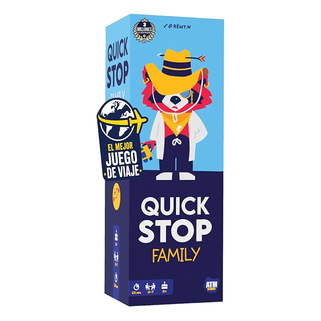 ATM Gaming Quickstop Family – El Juego de Mesa Más Divertido para Toda la Familia | a Partir de 6 años, de 2 a 7 Jugadores y Reglas en 1 min - Juego de Viaje