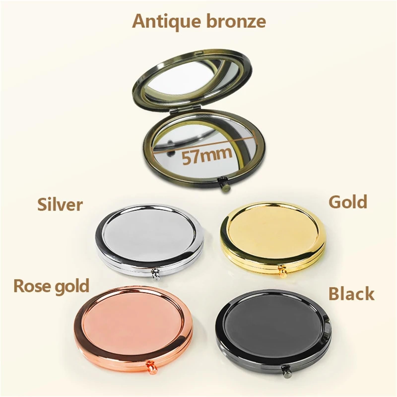 Mini specchio per il trucco, 5/10 pezzi, 57 mm, portatile, pieghevole, compatto, in acciaio inox, per trucco e cosmetici (bronzo antico, 10 pezzi)