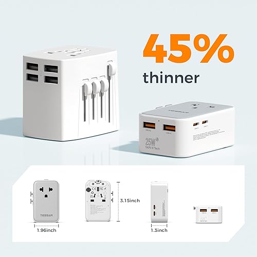 Miniatura 5 de TESSAN Adaptador de viaje universal PD 25W, adaptador de corriente internacional ultrafino con 2 USB A 2 USB C cargador rápido, convertidor de