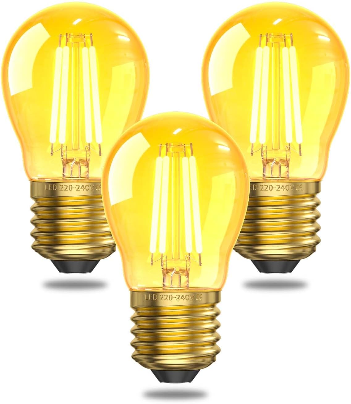 2.5Watt E27 LED Screw in Light Bulb Warm White 2200K,G45 Golf Ball Edison Vintage Large Screw Vintage Light Bulb for Lamps,Low Energy Bulb,Amber Glass,Equivalent 20-25W,Non-Dimmable,3-Pack