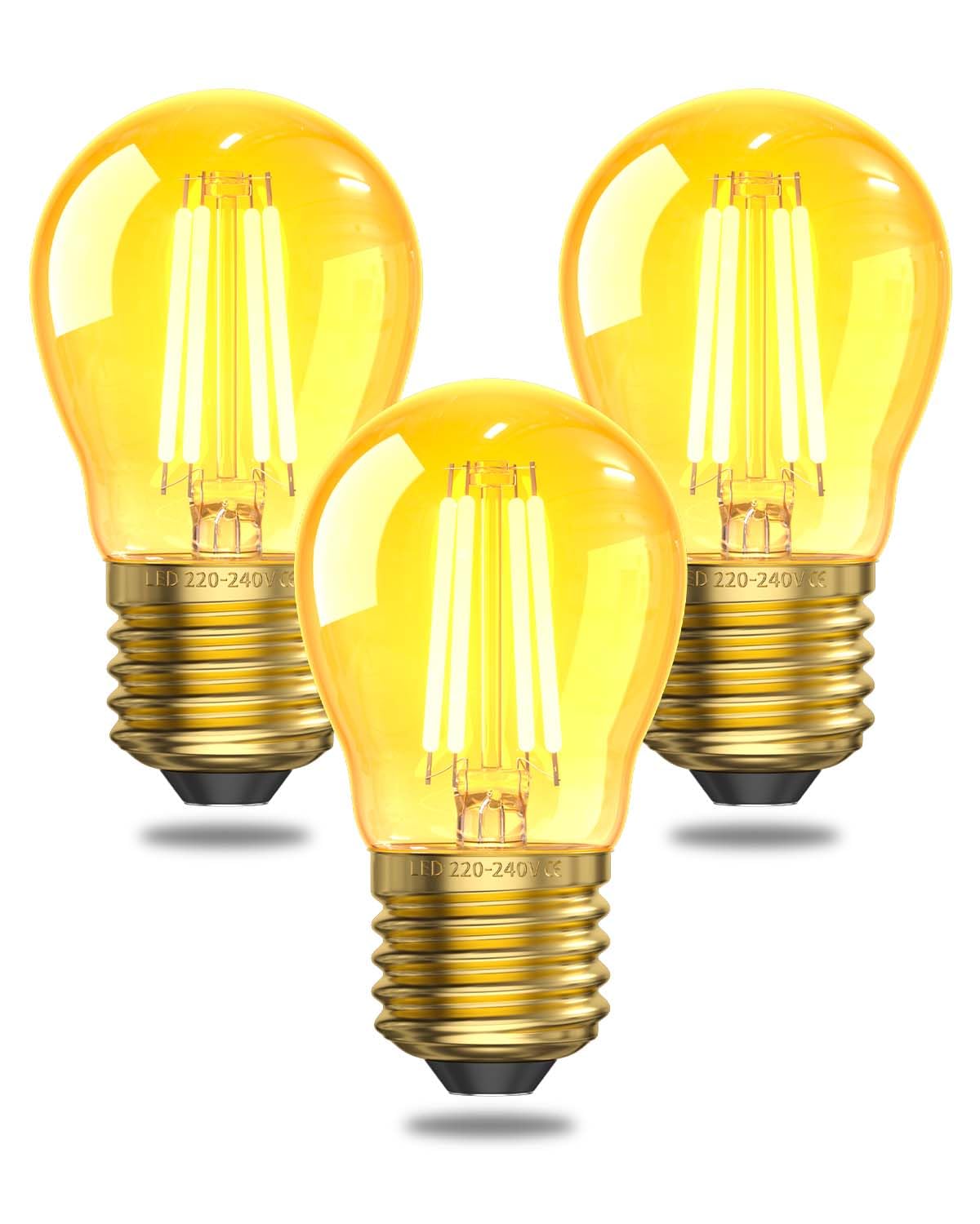 TobeBright 2.5W E27 LED Screw in Light Bulb Warm White 2200K,G45 Golf Ball Edison Vintage Large Screw Light Bulb for Lamps,Low Energy Bulb,Amber Glass,Equivalent 20-25W,200LM, Non-Dimmable,3-Pack