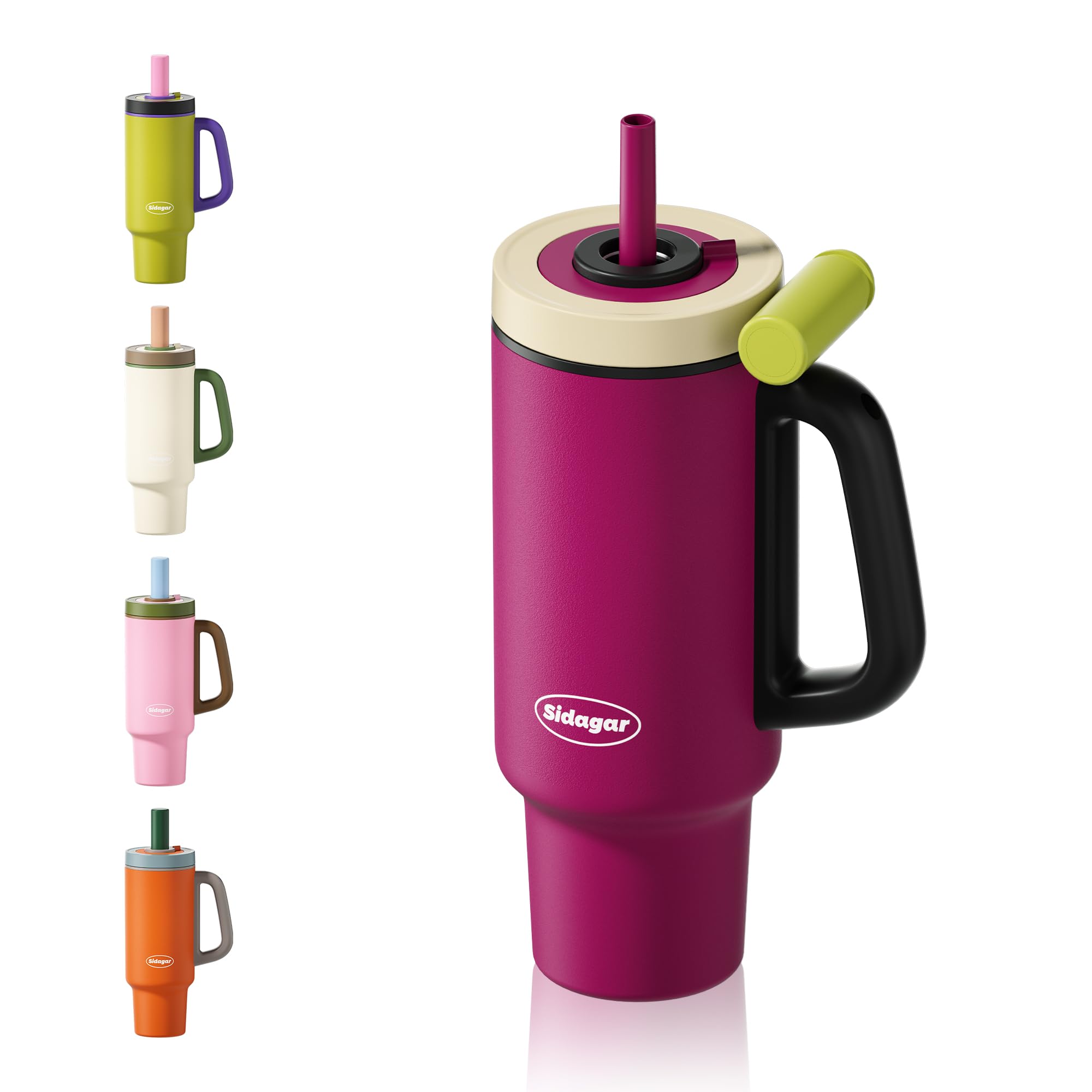 Gourde Isotherme 1,1L avec Paille et Poignée, Mug Isotherme Inox 316L, Bouteille d’Eau Anti Fuite, Thermos Grande Capacité, Compatible Porte-Gobelet, Violet