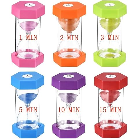 Large Sand Timer, Hourglass Timers Colorful Sandglass Timer 1 min/2 min/3 min/5 min/10 min/15 min Kids Timers Visual Sand Clock Timer for Games Classroom Home Office Kitchen Teeth Brushing (Pack of 6)