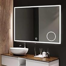 led & Traditional Mirror - Decorative Luxurious Decor Wall Mirror for Bathroom, washbasin and 3 led Lighting Mirror (Warm,White,Natural White) and Shape-(Rectangular)-(21x21).