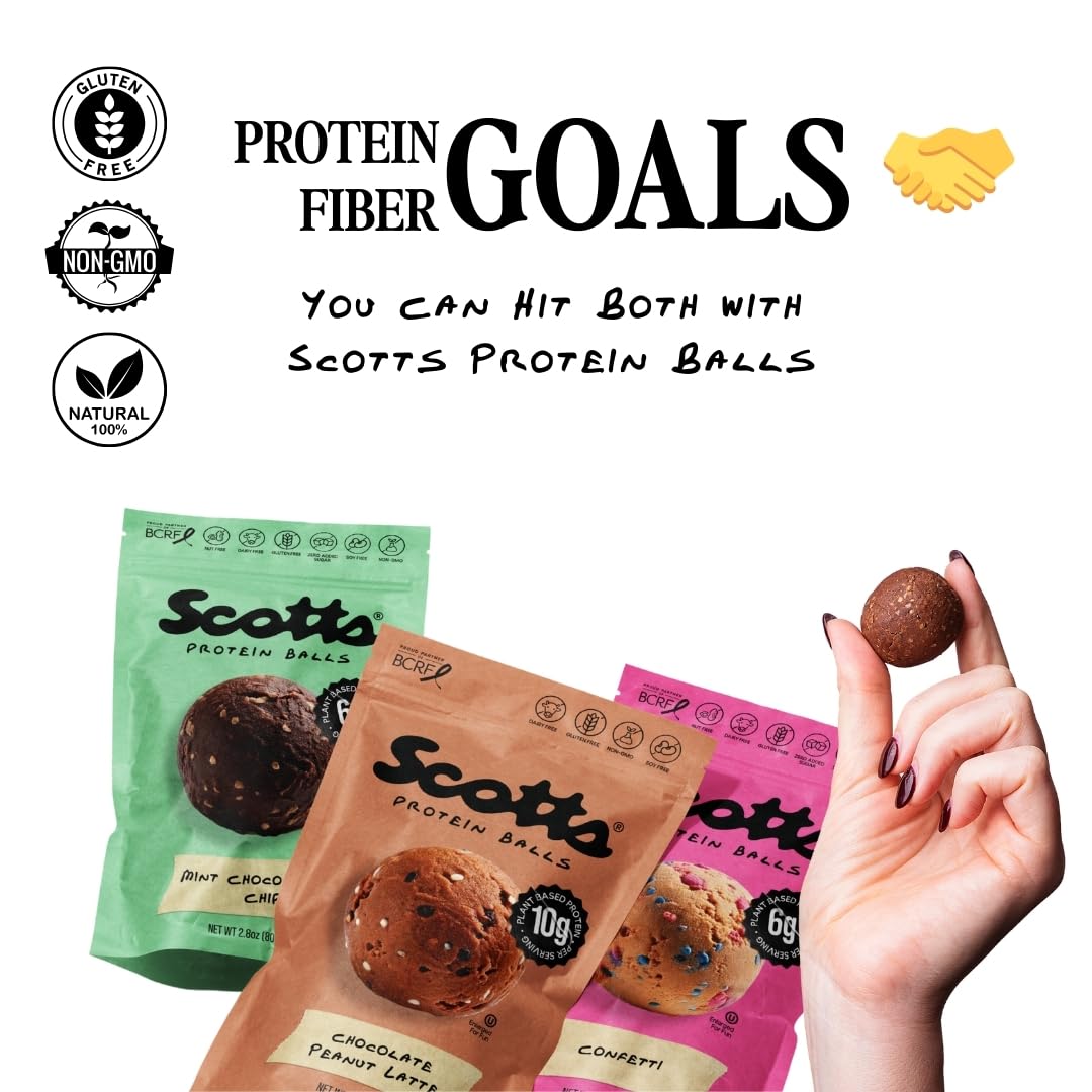 Scott's Protein Balls - 5 Flavor Variety Pack - Plant Based, Gluten Free, Non GMO - High Protein Snack - 6 Resealable Bags