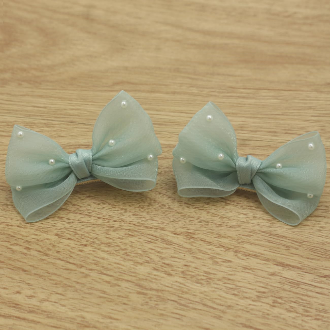 Pinzas para el pelo con lazo verde claro perla para niña, 2 unidades