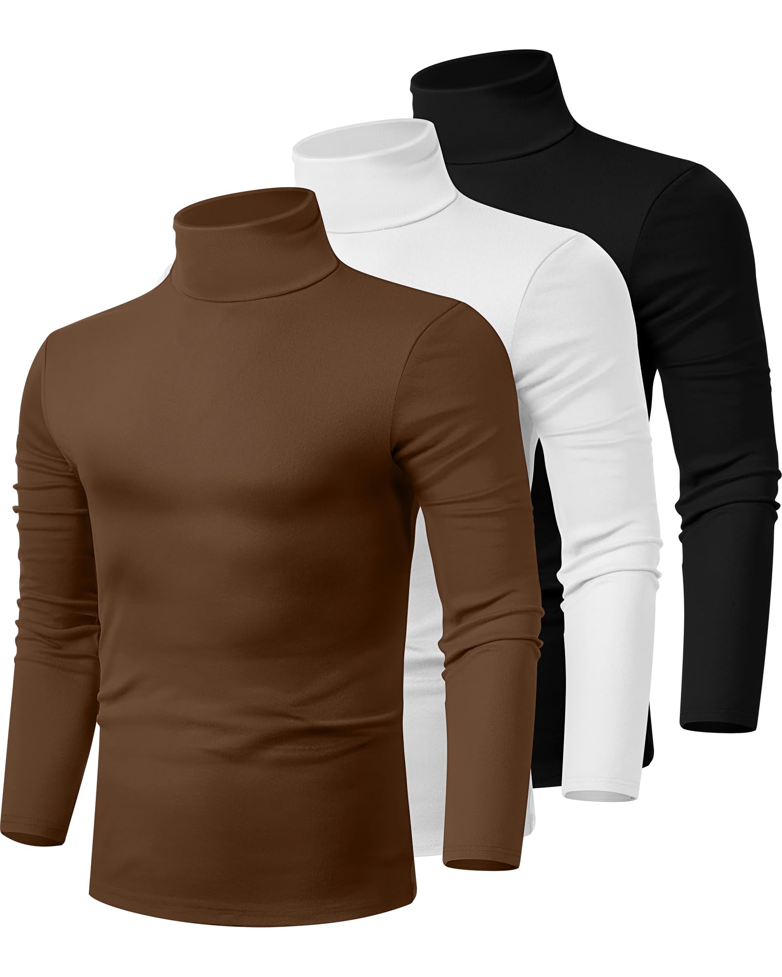 Ficerd 3 Pack Men's Turtleneck Shirts, Long Sleeve Cotton Pullover Sweaters Mock Neck Knitted T-Shirt Basic Slim Fit Tops